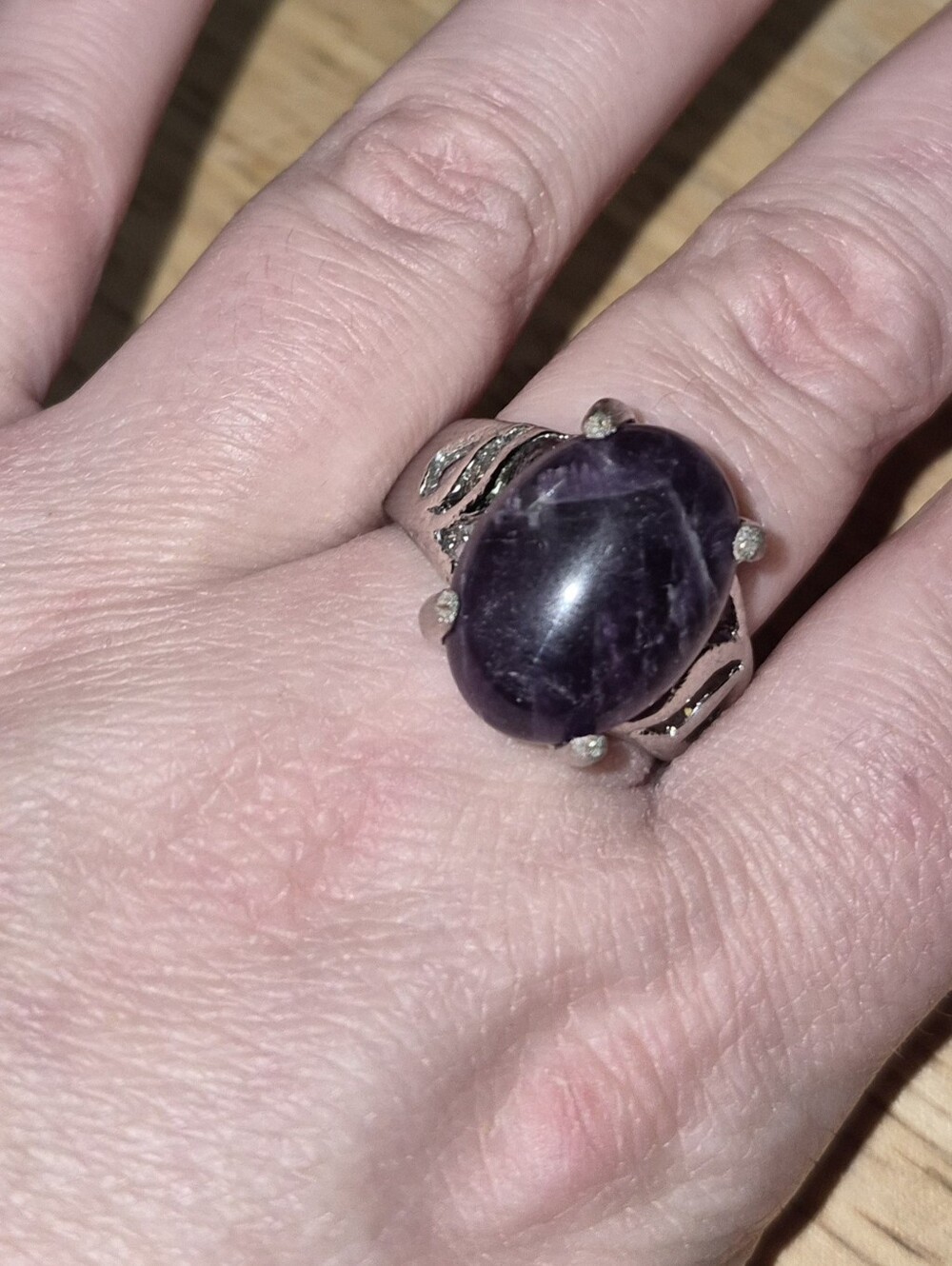 Vintage Genuine Amethyst Smooth Oval Statement Ring Size 10
